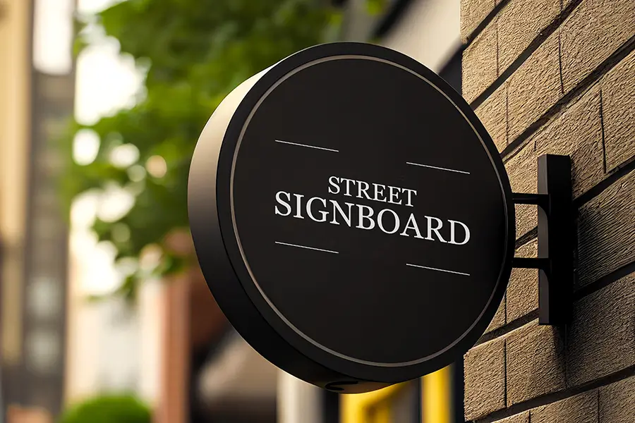 Custom front sign with white font and black metal
