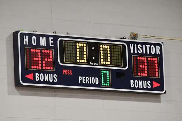 Digital Scoreboard for sporting events showing a score of 32 to 37