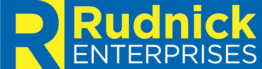 Rudnick Enterprises Logo in blue and yellow