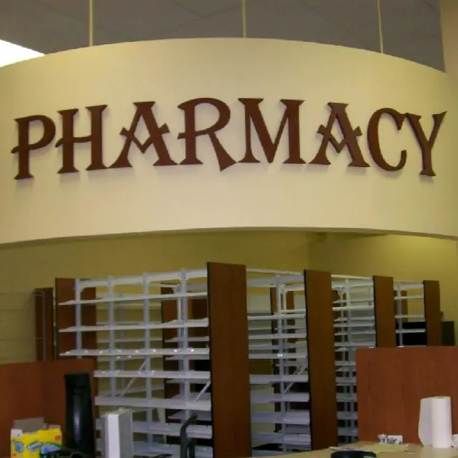 Pharmacy sign above counter