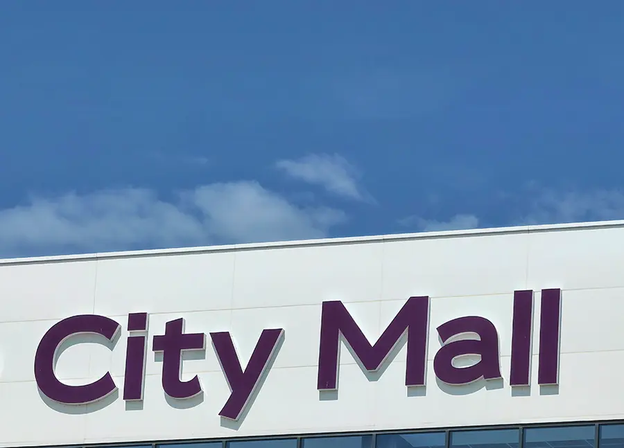 Purple City Mall parapet sign